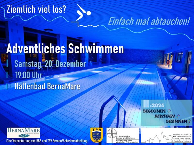 Einfach mal abtauchen - BBB lädt am 4. Advent zu Adventlichem Schwimmen ins Bernamare